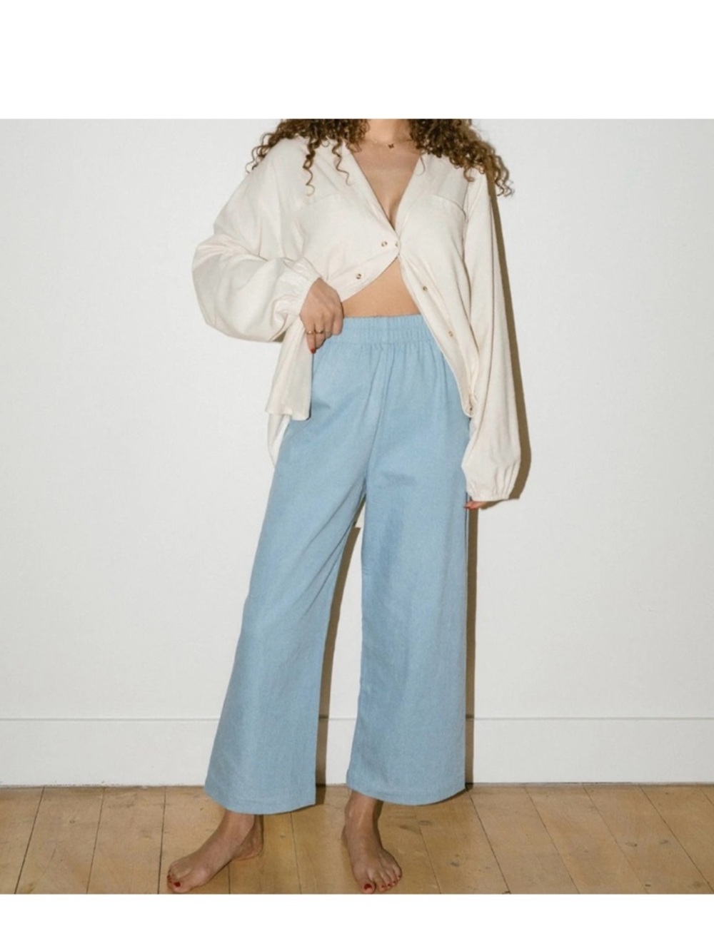 Harley Jae Aura Pant Wide Leg Size Small Pull On Stretchy Waist Light Blue Denim